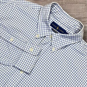 Ralph Lauren Performance Stretch Shirt Mens L Blue Check Long Sleeve Button Down